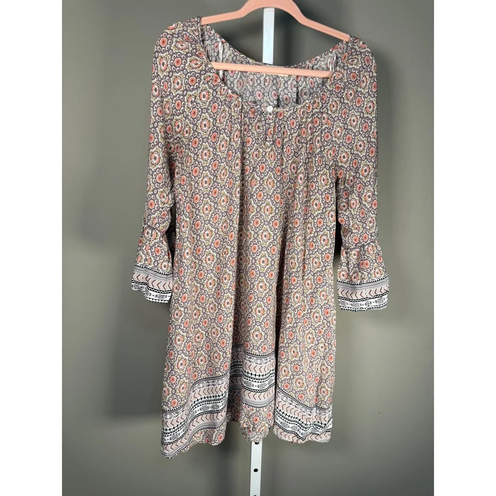 Altar'd State Boho Floral Bell Sleeve Babydoll Mini Dress Bohemian M - Picture 2 of 10